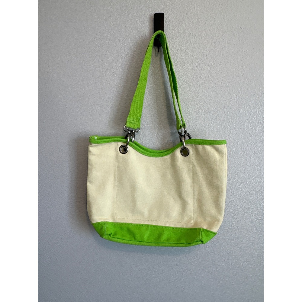 Thirty-One Canvas Crew Tote Bag Cream Lime Green Shoulder Bag Handbag